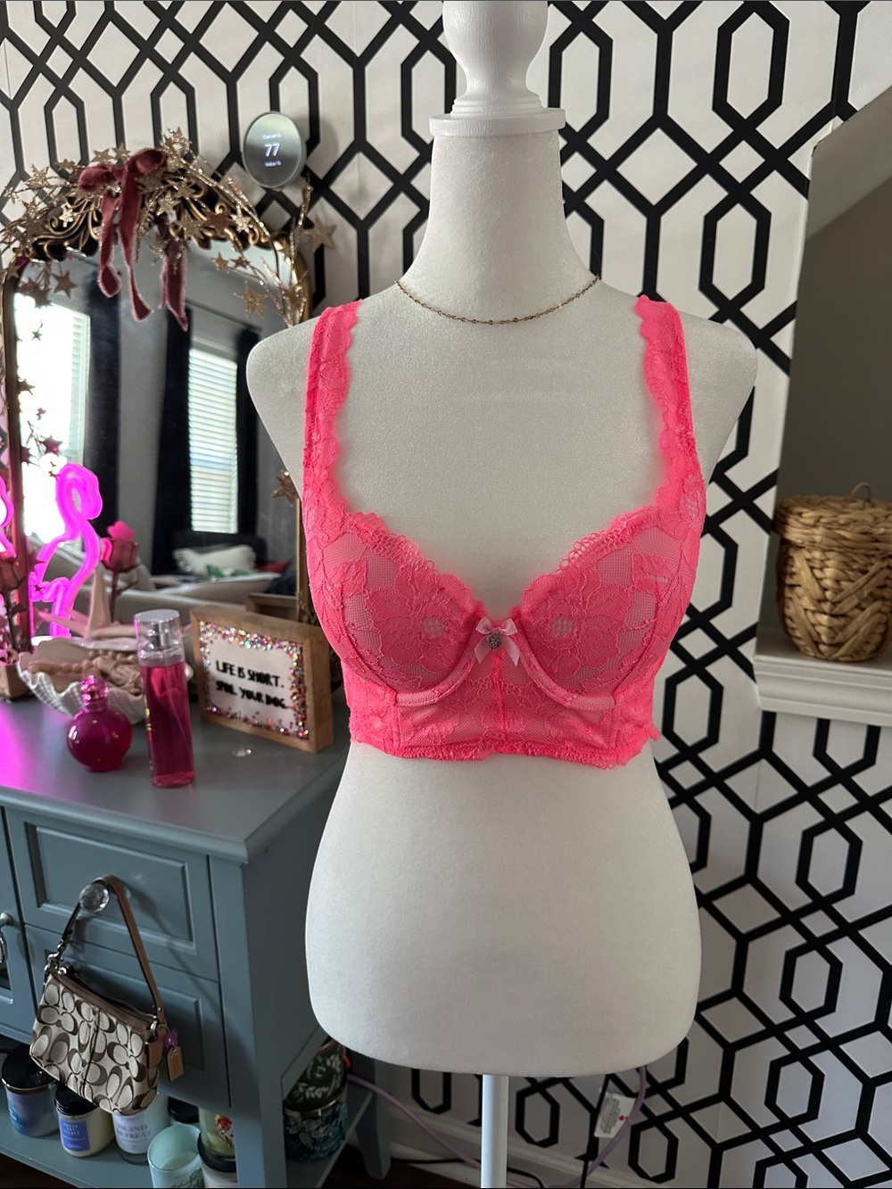Victoria's Secret pink / coral lace bra